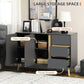 HOMCOM Sideboard Buffet Cabinet with Adjustable Shelves - Dark Grey