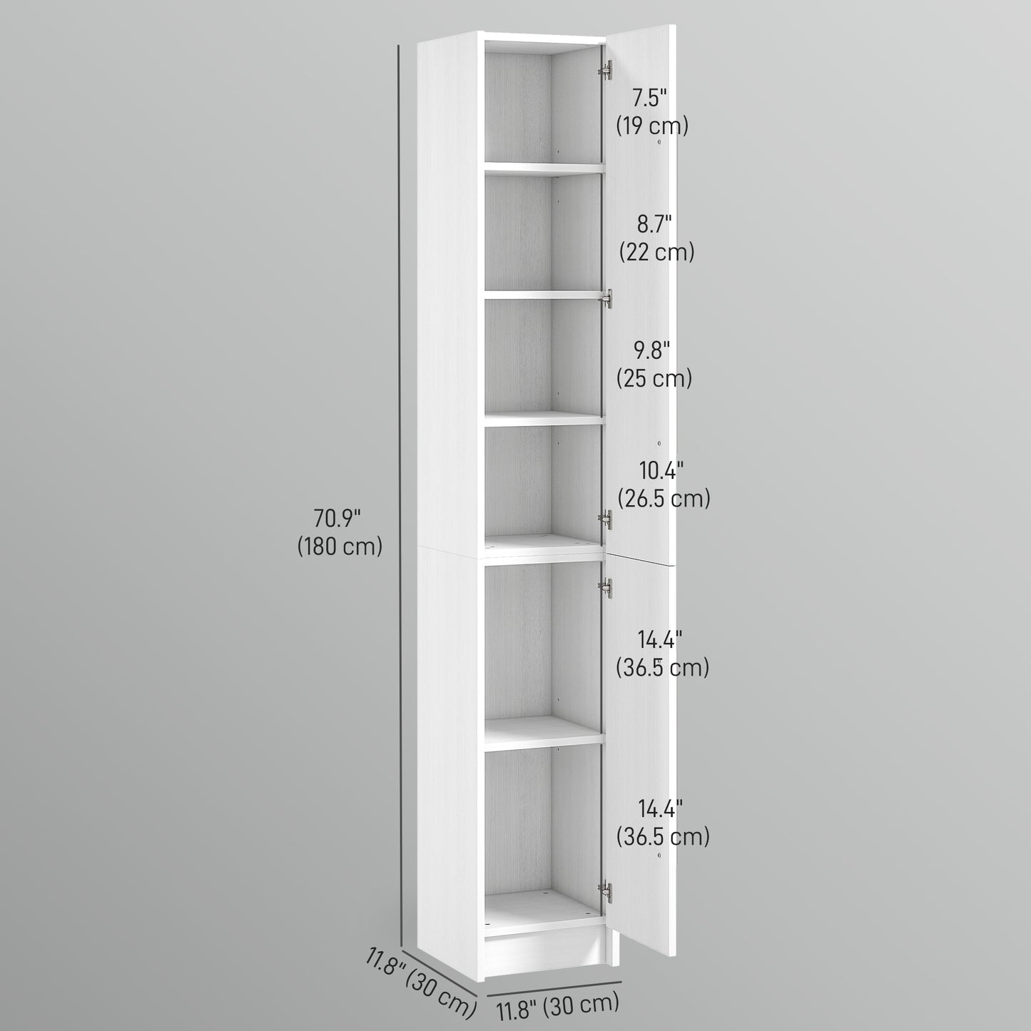 HOMCOM Freestanding Tall Bathroom Storage Cabinet with Adjustable Shelves, Bathroom Organizer, Black Wood Grain