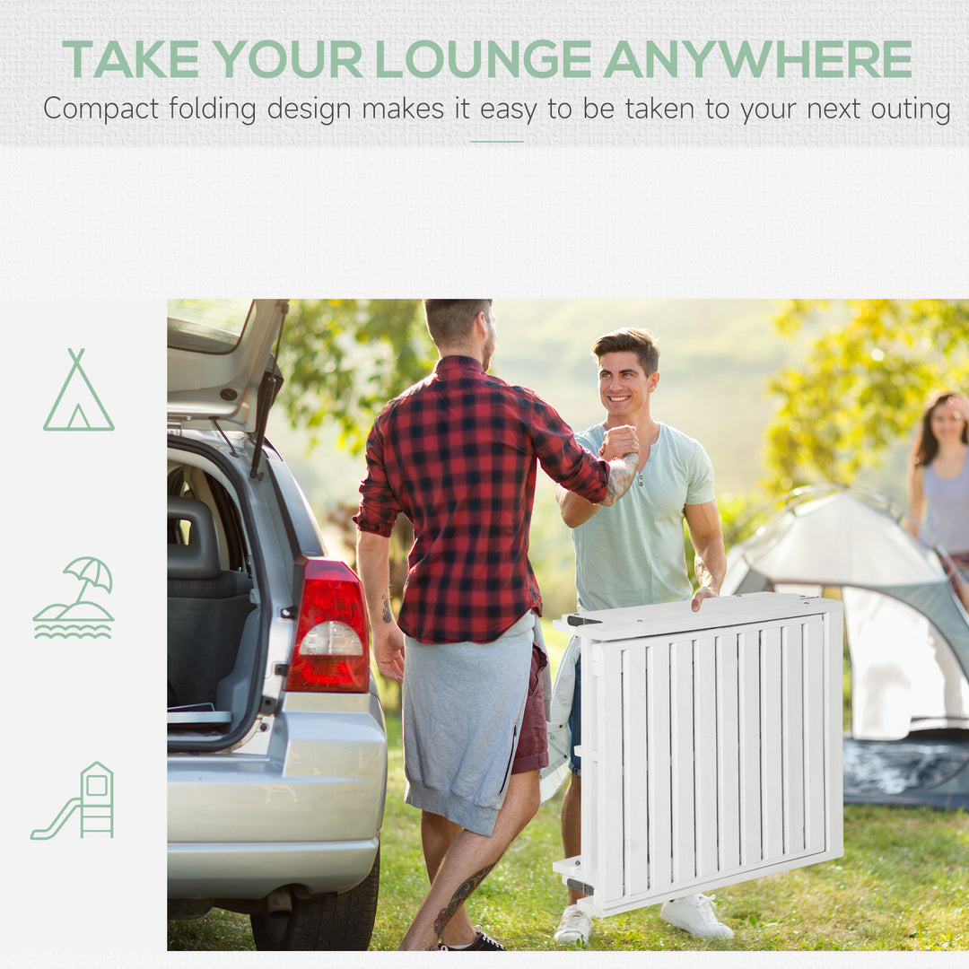 Outsunny Wooden Folding Chaise Lounge, Outdoor Chaise Lounge Chair, Garden Reclining Tanning Chair with 4 Adjustable Back Soft Cushions, White