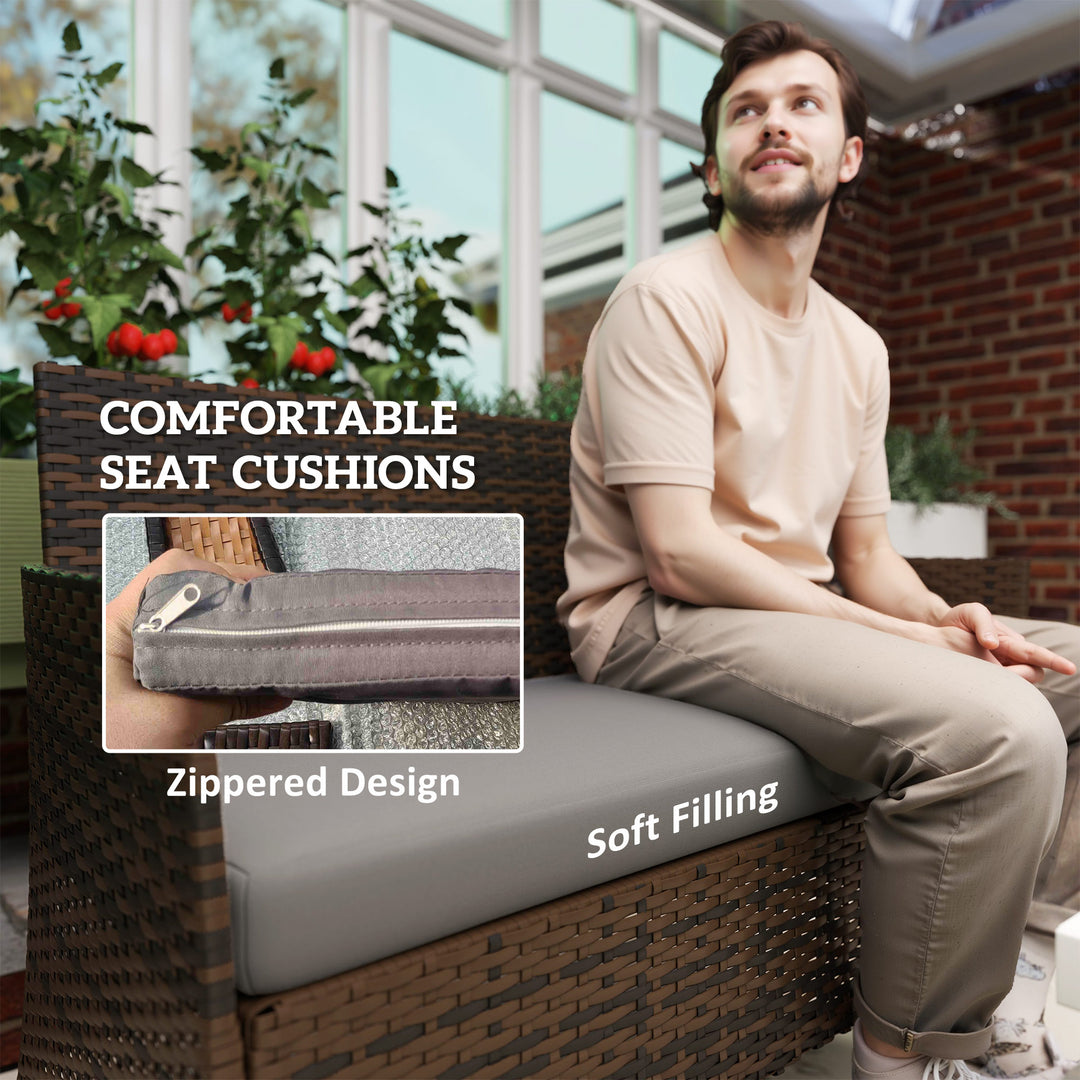 Outsunny 4 Pieces Wicker Outdoor Balcony Furniture Set Rattan Patio Furniture Set with Loveseat Chairs Glass Coffee Table Beige