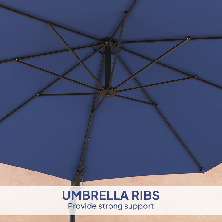 Outsunny 9.6 x 9.6 ft Wall Mounted Umbrella with Rotate, Patio Market Umbrella Parasol for Outdoor with Crank, Dark Blue