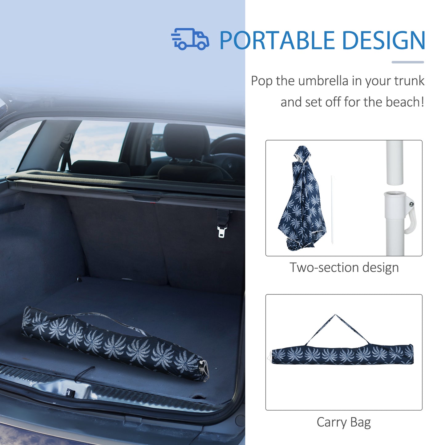Outsunny Beach Umbrella, 6.5' Easy-Assembly Sun-Shade Shelter with Sandbags and Carry Bag, Cool UV50+, Dark Blue