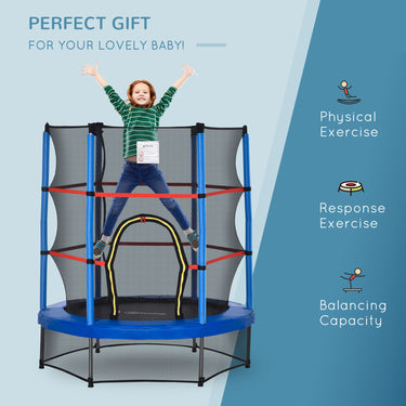 Outsunny 55" Kids Trampoline with Enclosure Net for Indoor/Outdoor, Trampoline for Boys and Girls Age 3-6 Years, Blue