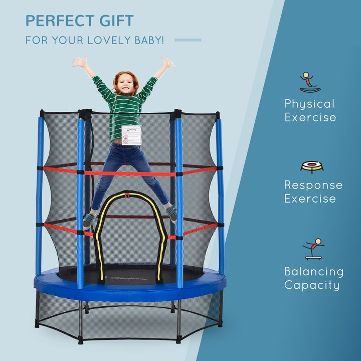 Outsunny 55" Kids Trampoline with Enclosure Net for Indoor/Outdoor, Trampoline for Boys and Girls Age 3-6 Years, Blue