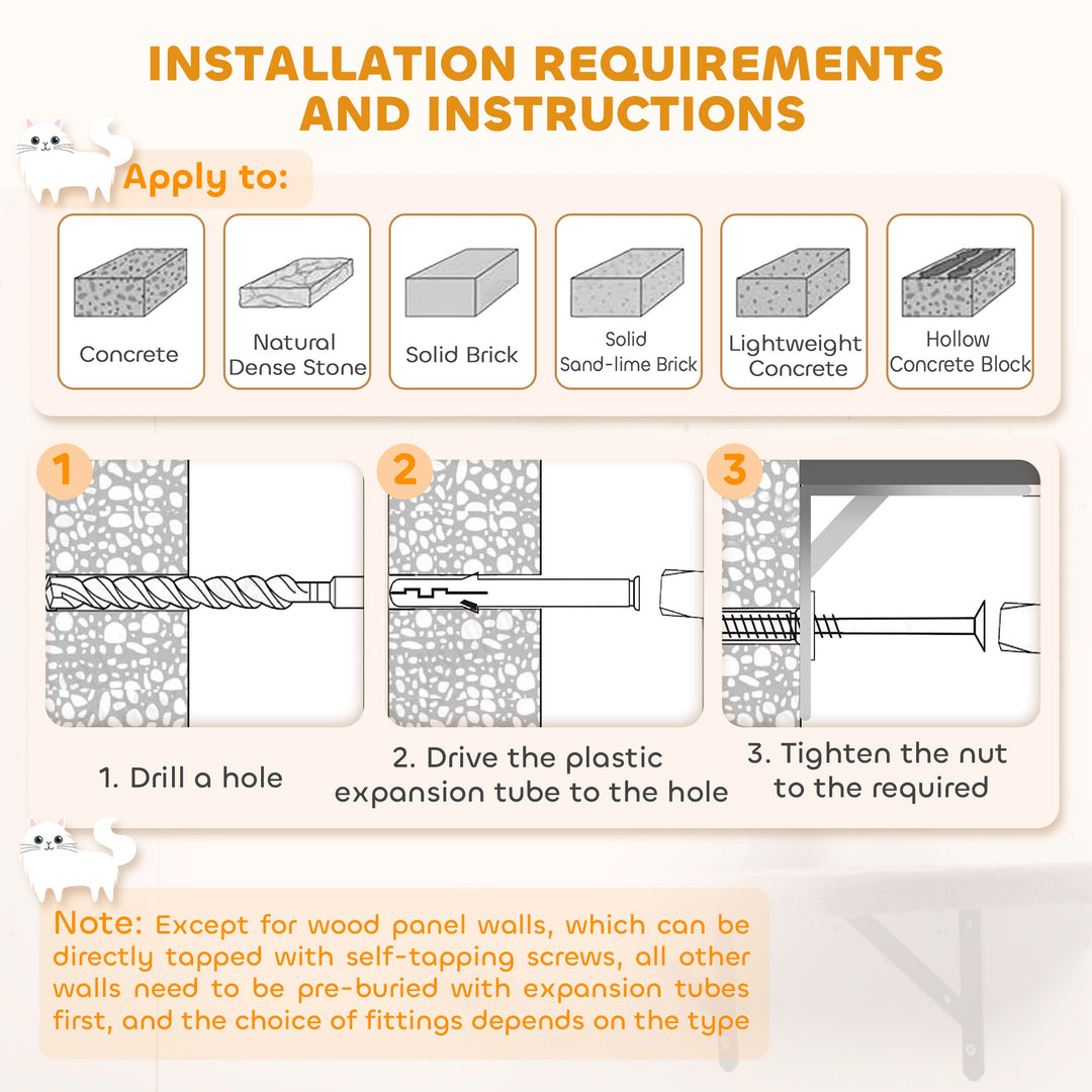 PawHut Cat Wall Shelves, 4 Pcs Cat Wall Furniture Set with Scratching Posts, Condo, Hammock, Perchs, Light Grey