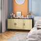 HOMCOM Boho Sideboard Buffet Cabinet with 3 Rattan Doors, Kitchen Cabinet with Adjustable Shelves, Black and Natural