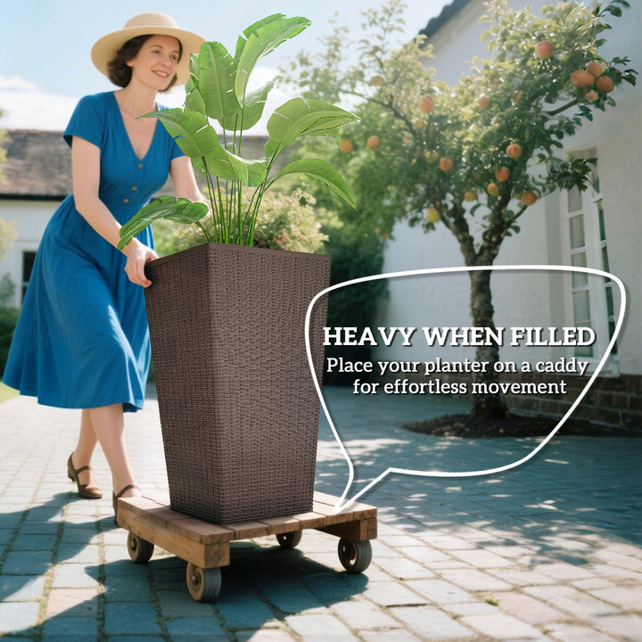 Outsunny Set of 3 Tall Plant Stand, Outdoor & Indoor Flower Pot Set for Front Door, Entryway, Patio and Deck, Brown