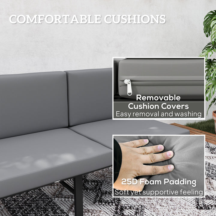 Outsunny 3-in-1 3-Seater Outdoor Sofa, Lounge Chair with 5-Position Adjustable Back, Patio Loveseat with Folding Table, Grey