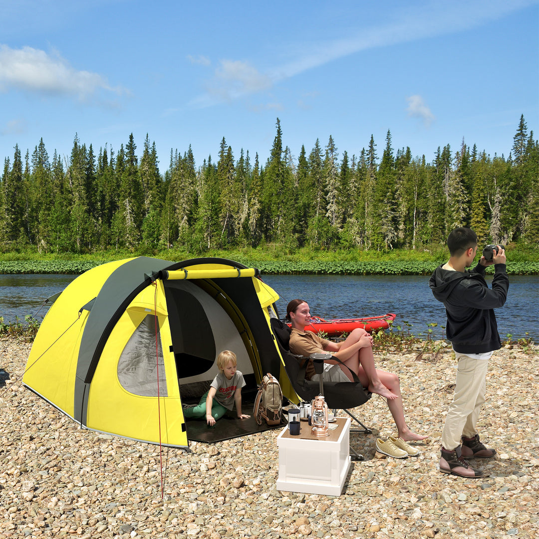 Outsunny 3-4 Person Camping Tent, Easy Set Up Dome Tent with Porch, Waterproof Family Tent with Bedroom and Sewn-in Groundsheet