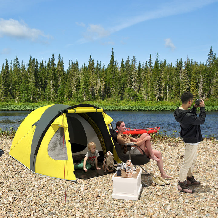 Outsunny 3-4 Person Camping Tent, Easy Set Up Dome Tent with Porch, Waterproof Family Tent with Bedroom and Sewn-in Groundsheet