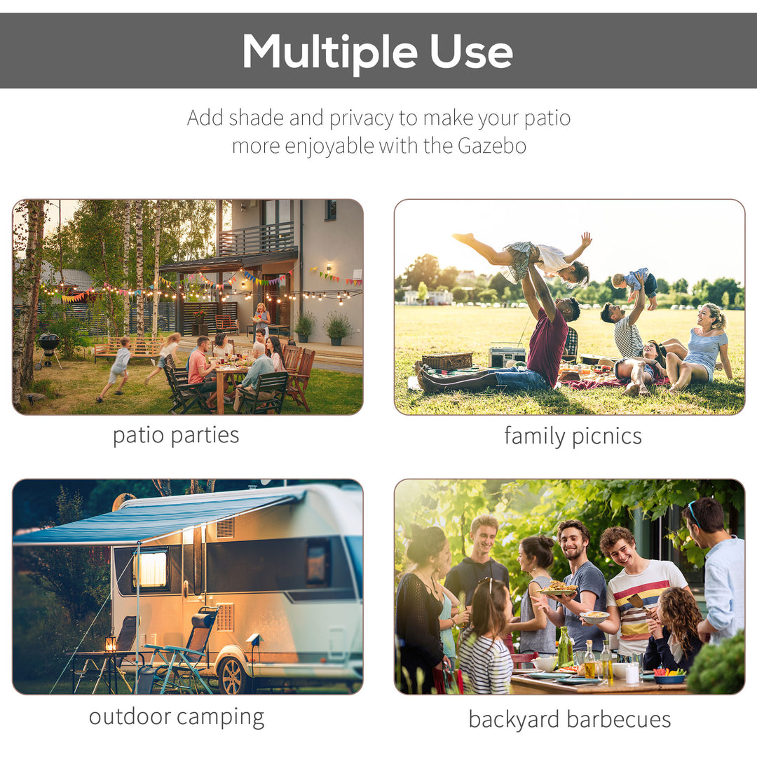 Outsunny 10x8ft Patio Metal Gazebo with Extendable Side Awning, Outdoor Shelter Shade Canopy Deck Awning, Dark Grey