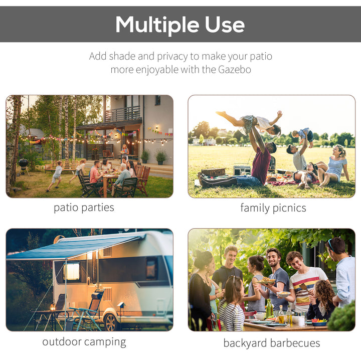 Outsunny 10x8ft Patio Metal Gazebo with Extendable Side Awning, Outdoor Shelter Shade Canopy Deck Awning, Dark Grey