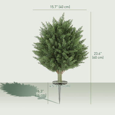 HOMCOM 24" Artificial Cypress Trees with Ground Stake, Set of 2 Artificial Plants for Indoor & Outdoor, UV Resistant, Green