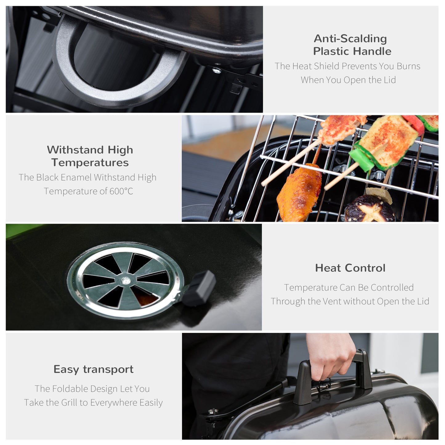 Outsunny 23" Portable Tabletop Steel Charcoal Grill Foldable Outdoor BBQ Camping Picnic Cooker Barbecue Smoker with Air Vent Black