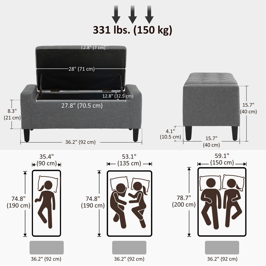 HOMCOM Storage Ottoman Bench, Linen Upholstered Bench with Tufted Design, Brown
