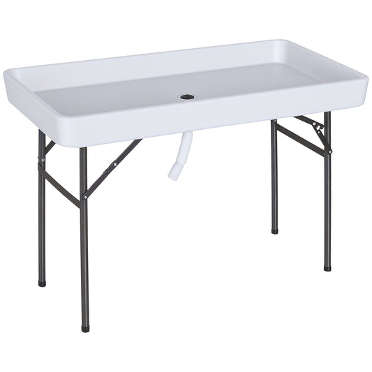Outsunny 4ft Folding Picnic Table, Fish Fillet Cleaning Table, Camping Party Desk with Sink, White