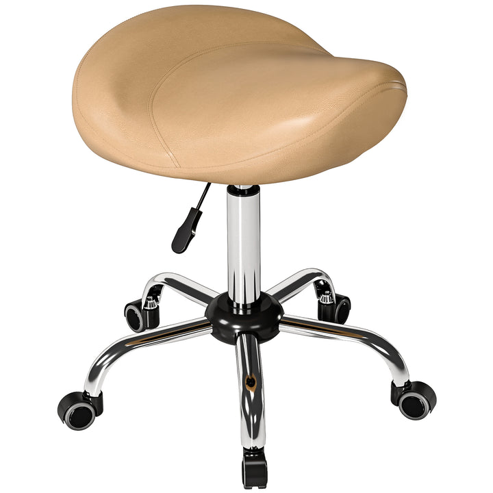 HOMCOM Saddle Stool, Height Adjustable Rolling Salon Chair with PU Leather for Massage, Spa, Clinic, Beauty and Tattoo, White