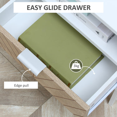 HOMCOM Modern Bedside Table with Drawer, Nightstand with Storage Shelf, Sofa End Table for Bedroom, White and Oak