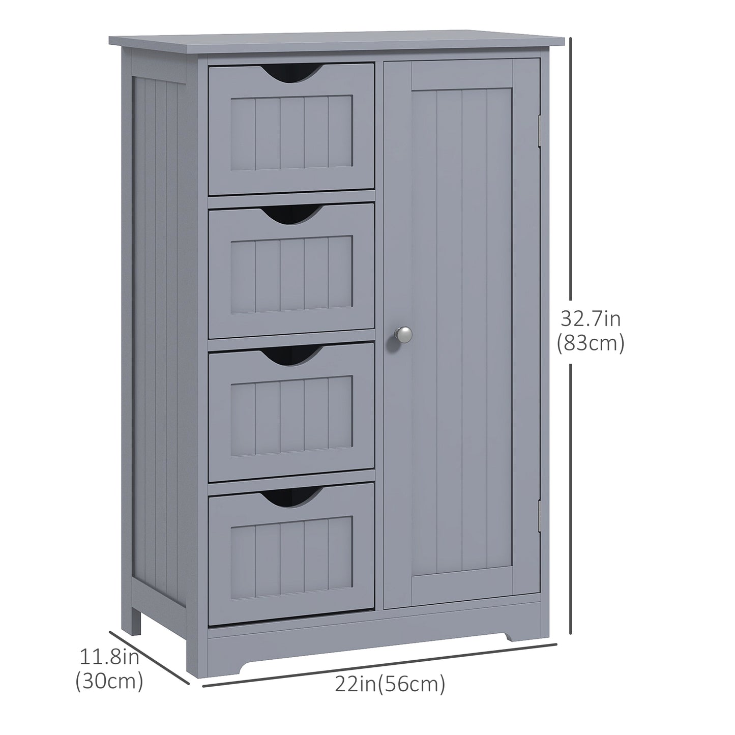 kleankin Bathroom Storage Cabinet, Floor Cabinet with Adjustable Shelf and 4 Drawers, Side Cabinet for Washroom, White