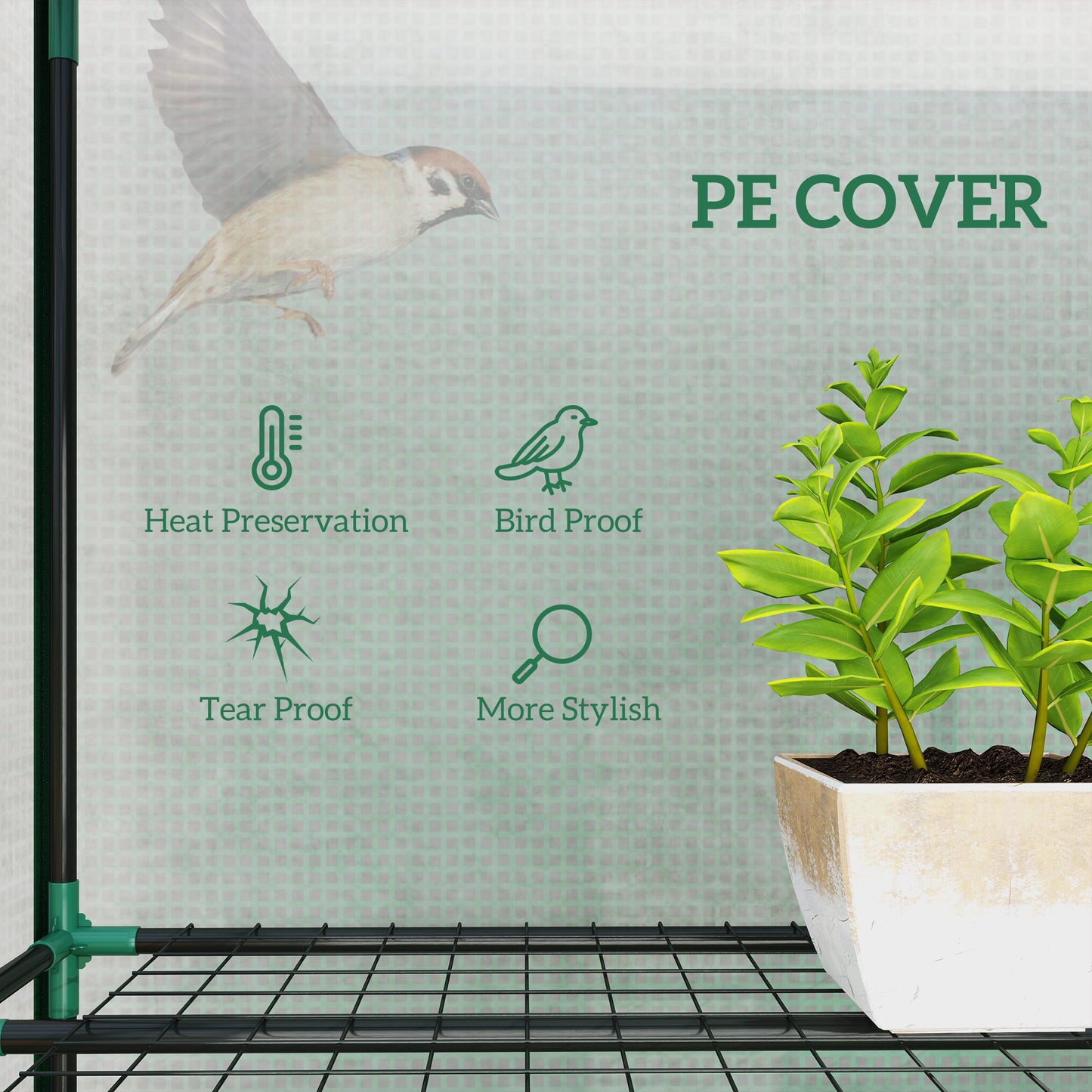 Outsunny Lean-to Greenhouse with 3 Tier Shelves, Mini Greenhouse with 3 Roll-Up Doors for Indoor Outdoor, Green