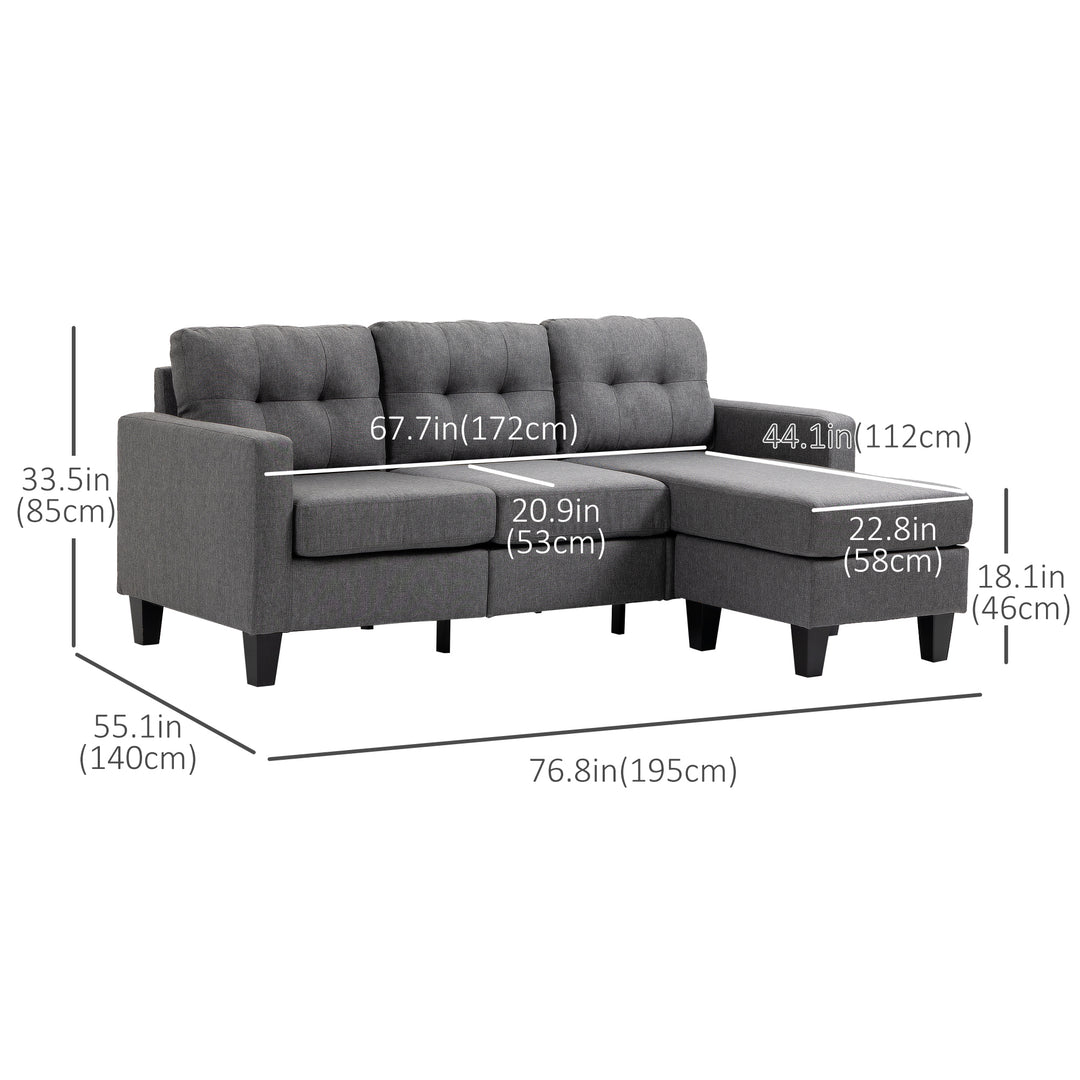 HOMCOM L-shaped Sofa, 3 Seater Couch with Ottoman, Corner Sofa with Thick Padded Cushion and Wood Legs, Dark Grey