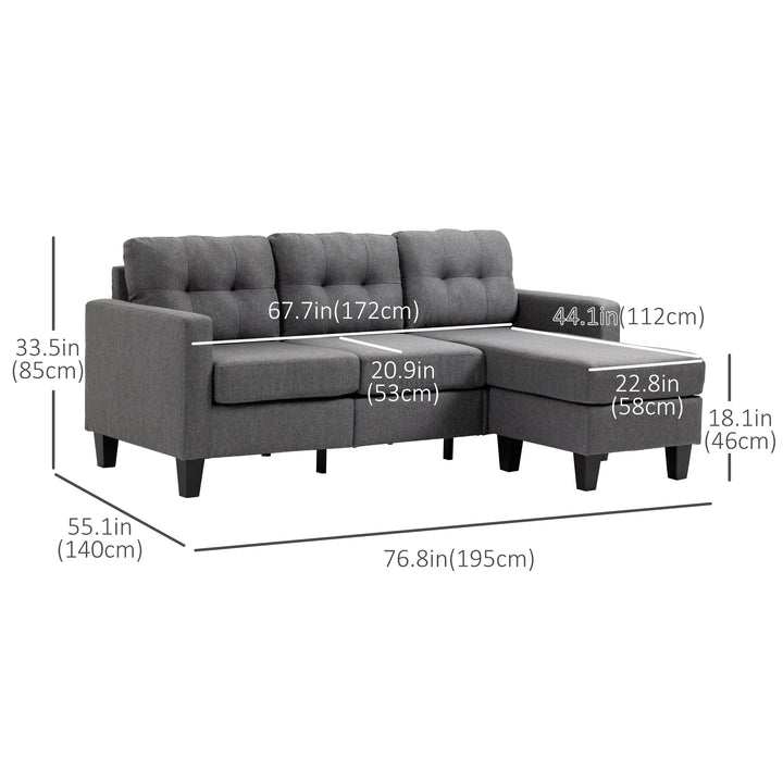 HOMCOM L-shaped Sofa, 3 Seater Couch with Ottoman, Corner Sofa with Thick Padded Cushion and Wood Legs, Dark Grey