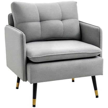 HOMCOM Modern Armchair, Upholstered Accent Chair with Tufted Back Cushion and Steel Legs for Living Room, Bedroom, Grey