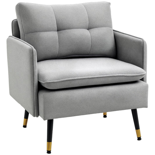 HOMCOM Modern Armchair, Upholstered Accent Chair with Tufted Back Cushion and Steel Legs for Living Room, Bedroom, Grey