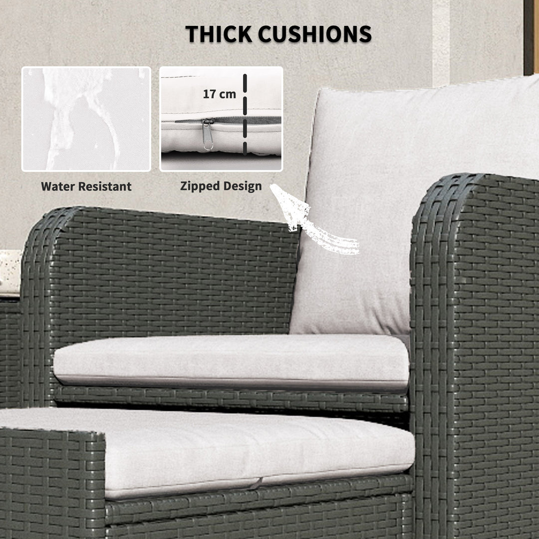 Outsunny 5 Piece Rattan Balcony Furniture Set, Wicker Outdoor Furniture Set with 2-Tier Coffee Table, Ottomans, Grey, Cream White