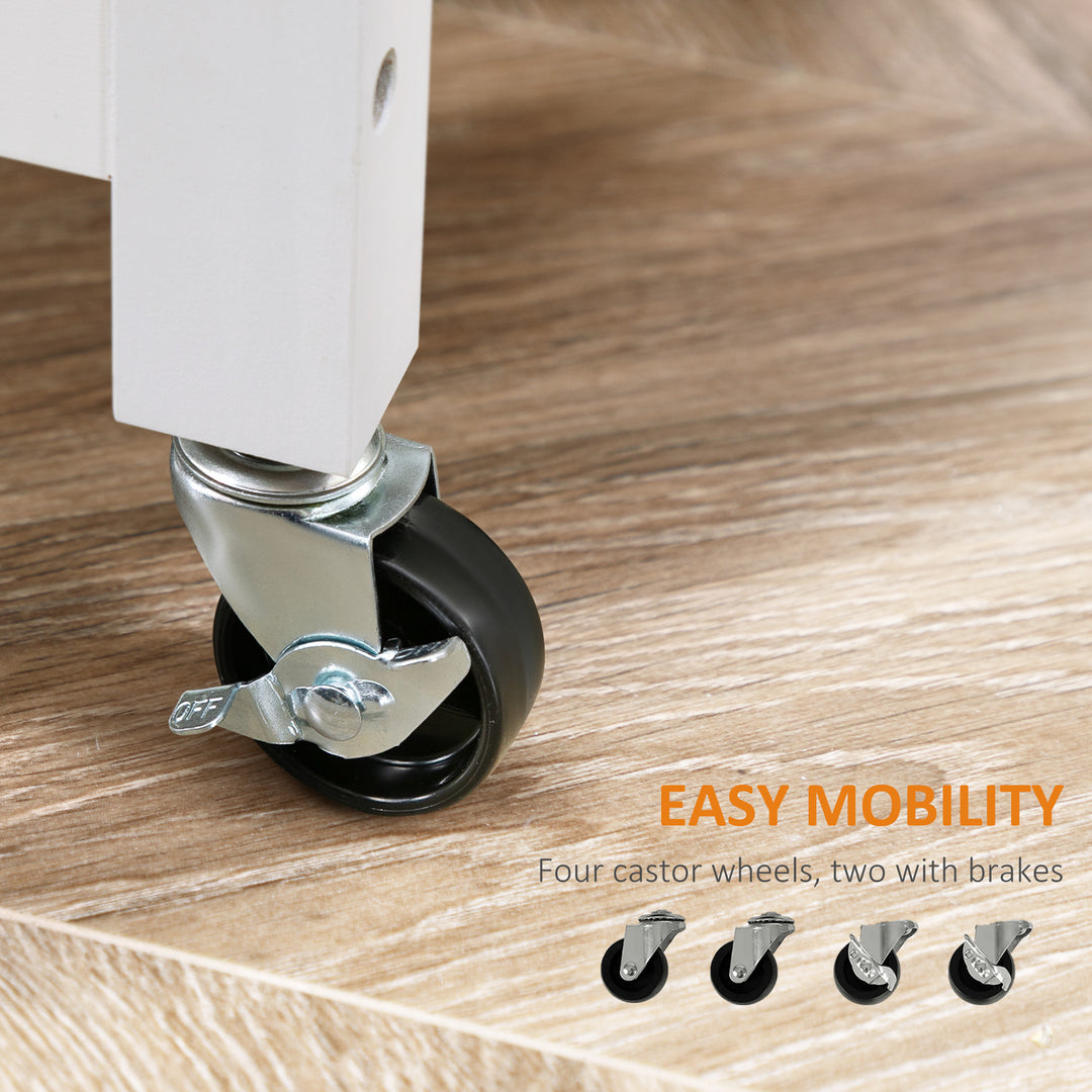 HOMCOM Kitchen Cart, Small Kitchen Island, Stainless Steel Top Utility Trolley on Wheels with Storage Drawer for Dining Room, Kitchen (White)