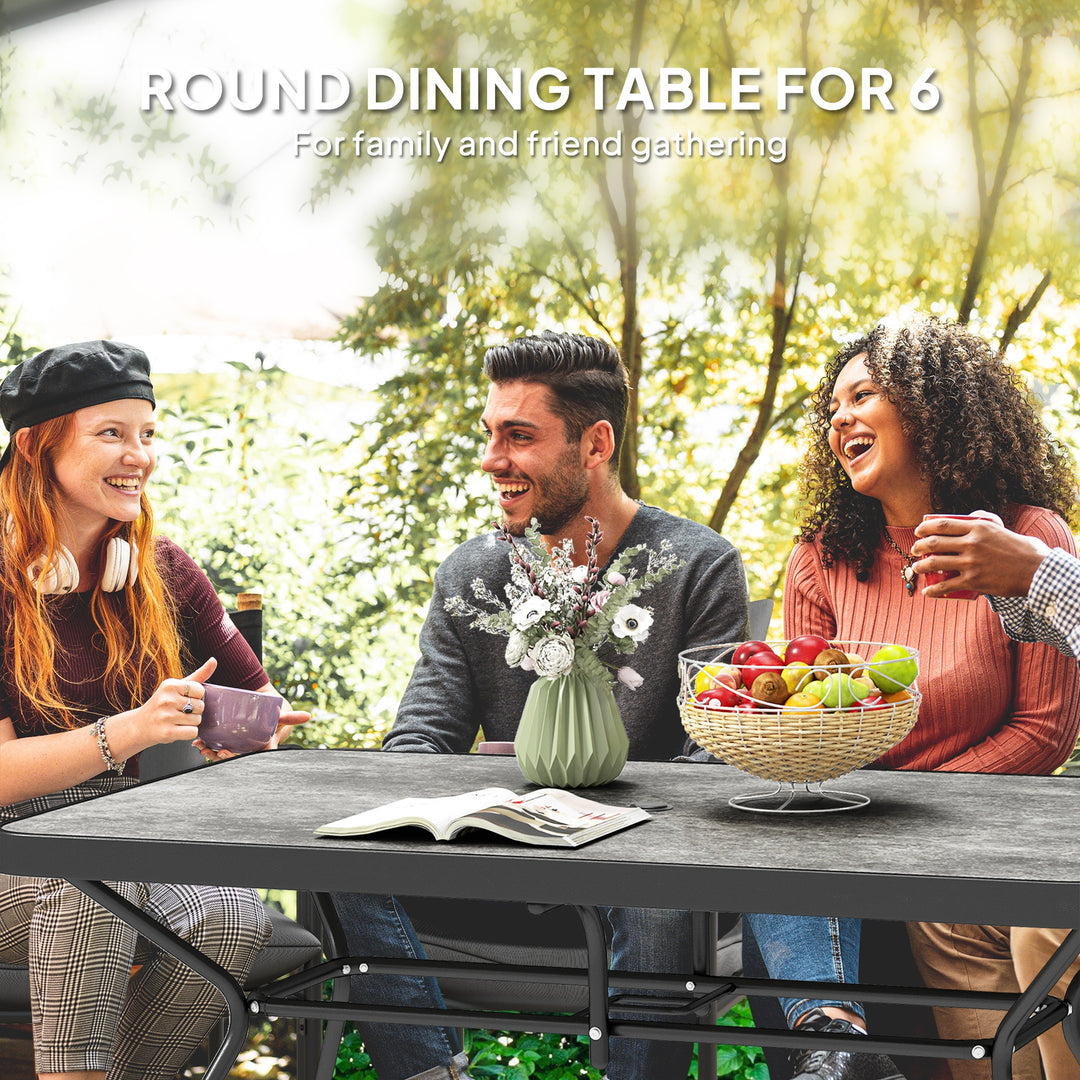 Outsunny Rectangle Outdoor Dining Table for 6, with 1.7" Umbrella Hole, Easy Clean DPC Plastic Tabletop, 55" x 31.5" x 28"
