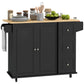 HOMCOM Kitchen Island with Drop Leaf, Rolling Kitchen Cart on Wheels with 3 Drawers, Cabinet, Natural Wood Top, Spice Rack and Towel Rack, White