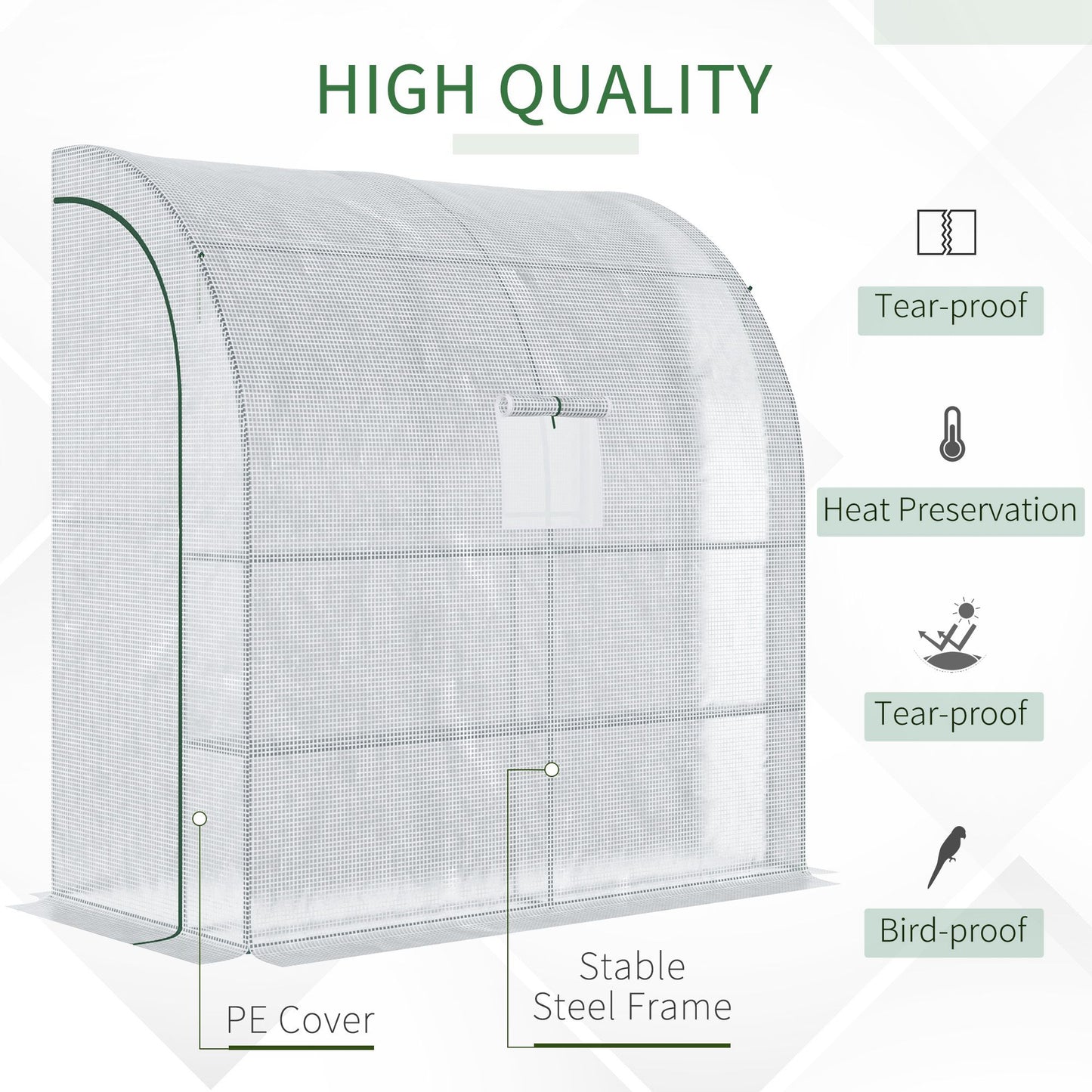 Outsunny 7' x 4' x 7' Outdoor Lean-to Walk-in Garden Greenhouse with Roll-Up Door Hot House for Plants Herbs Vegetables, White