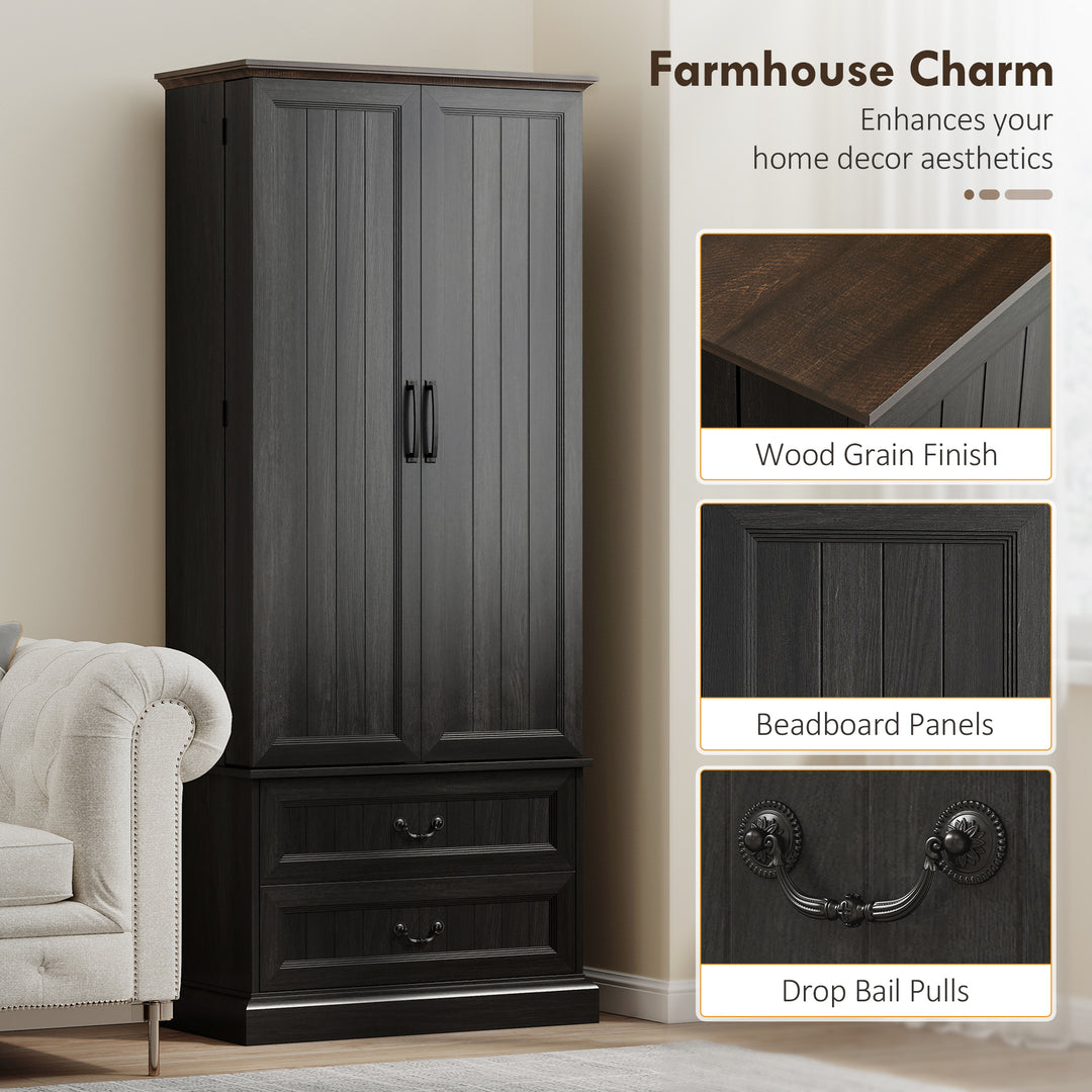 HOMCOM 72" LED Kitchen Pantry Cabinet, Buffet Storage Cabinet with 10 Door Shelves, 2 Drawers and Adjustable Shelves, White