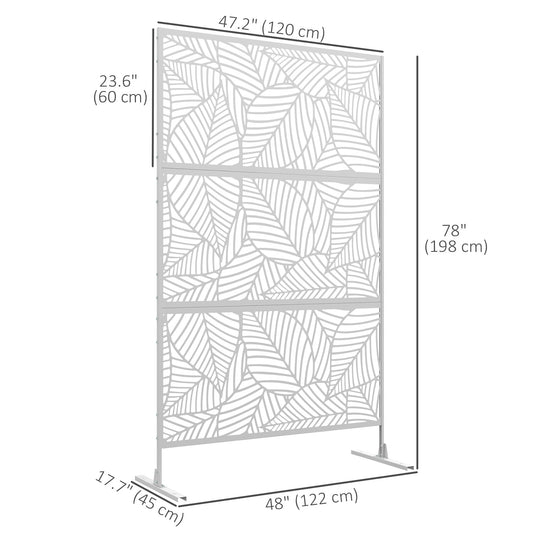 Outsunny 6.5FT Decorative Outdoor Divider, Metal Privacy Screen with Stand, Large Leaf Style, White