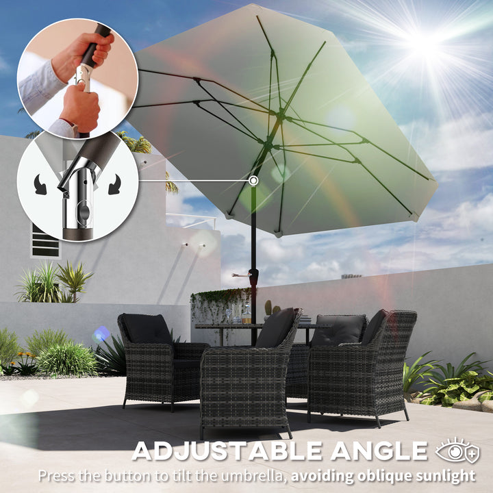 Outsunny 7.6FT Aluminum Patio Umbrella Parasol 8 Ribs Outdoor Market Umbrella with Crank, Push Button Tilt for Deck, Backyard and Lawn, Sky Blue