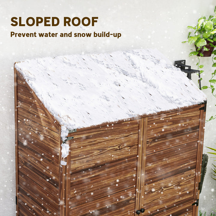 Outsunny Outdoor Storage Cabinet, Wooden Garden Storage Shed with Double Doors and Shelves for Garden Porch Deck, Mixed-Brown