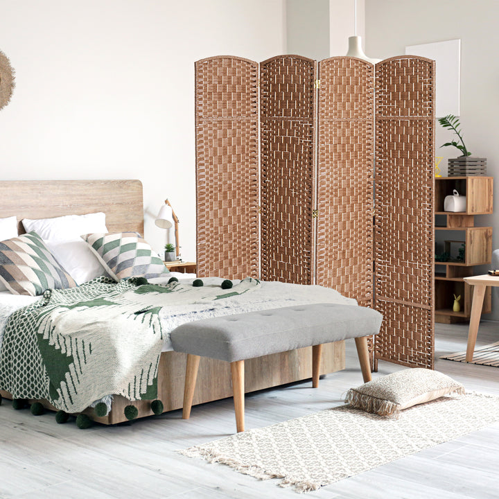HOMCOM 6ft Folding Room Divider, 4 Panel Wall Partition with Wooden Frame for Bedroom, Home Office, Natural