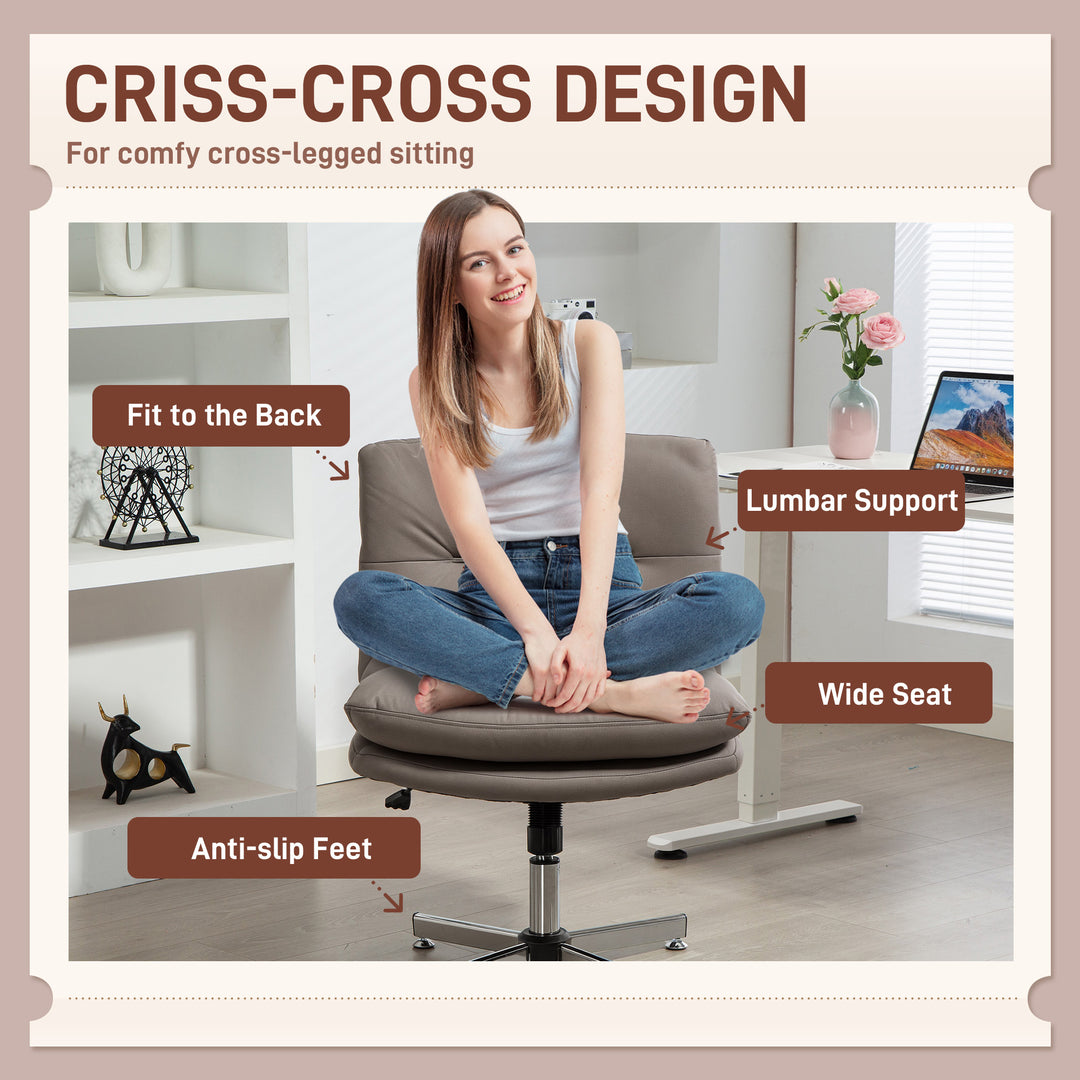 HOMCOM Armless Office Chair, Criss Cross Chair with Adjustable Height & Tilt Function for Home Office, Study, Light Grey