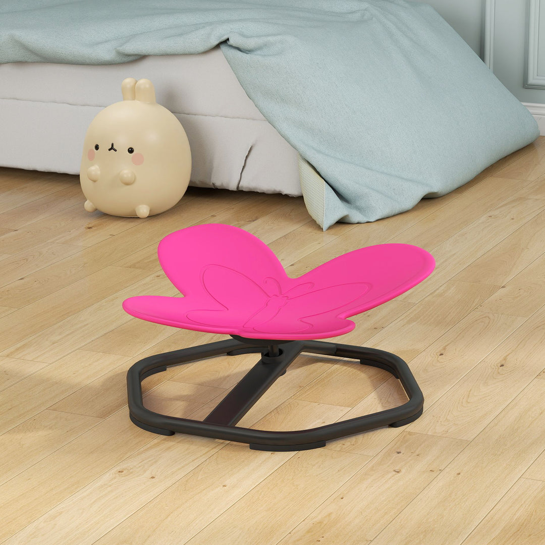 Qaba Butterfly-Shaped Kids Swivel Chair, Non-Slip Sit and Spin Sensory Chair for Training Body Coordination, Pink