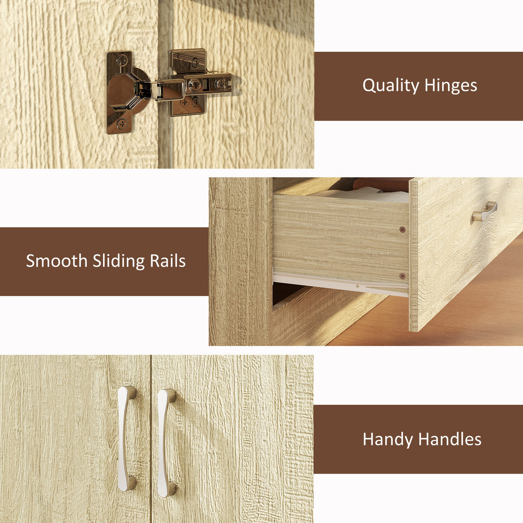 HOMCOM Wardrobe Closet Armoire with Hanging Rod and 2 Doors, Clothes Storage Organizer with 2 Drawers for Bedroom, Oak