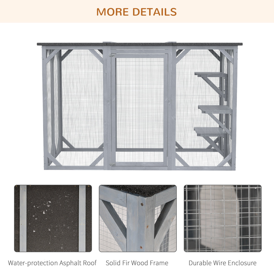 PawHut Catio Outdoor Cat Enclosure, Indoor Cat Cage, Pet House, Small Animal Hutch for Rabbit, Kitten, Kitty Crate Kennel with Waterproof Roof, Multi-Level Platforms, Lock, Camel