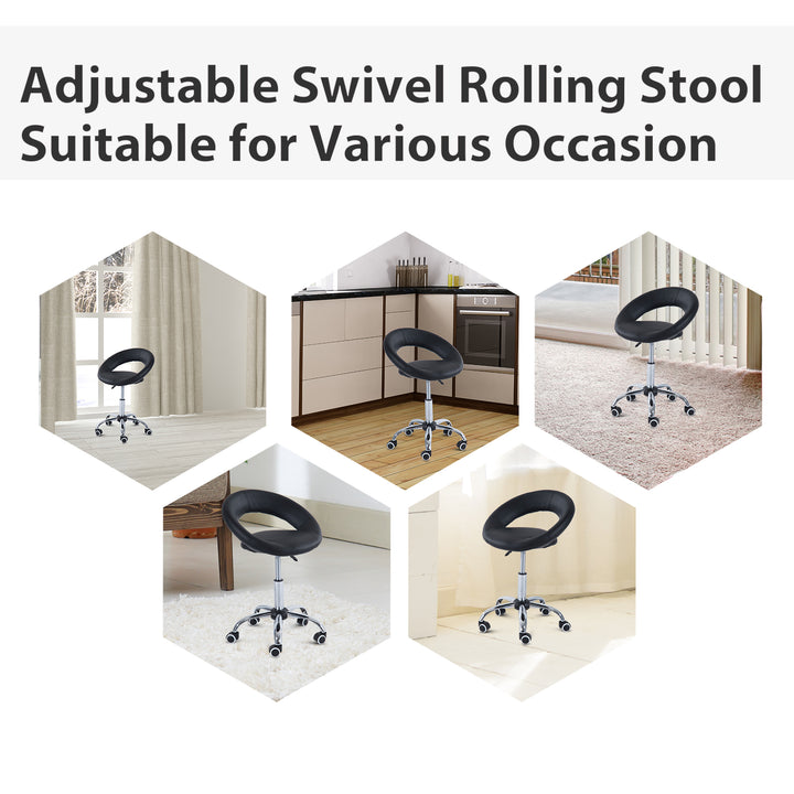 HOMCOM Modern Hydraulic Moon Salon Stool Rolling Swivel Chair Massage Spa Tattoo Pub Bar Stool, Black and Chrome