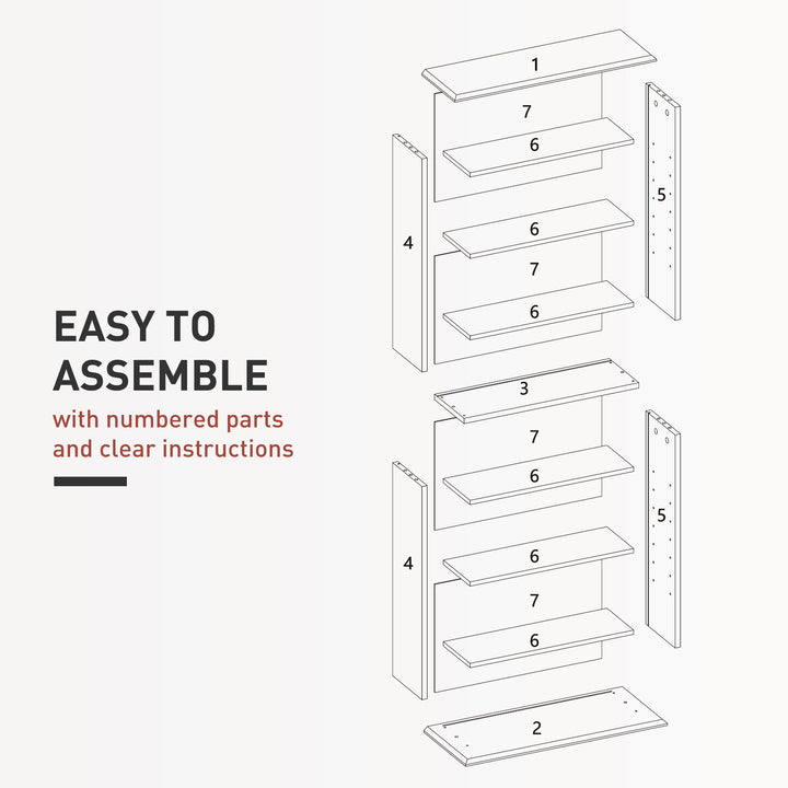 HOMCOM 8-Tier DVD Shelf with 6 Adjustable Shelves, Slim CD Shelf, Holds 360 CDs, 185 DVDs or 185 Blu-rays, White