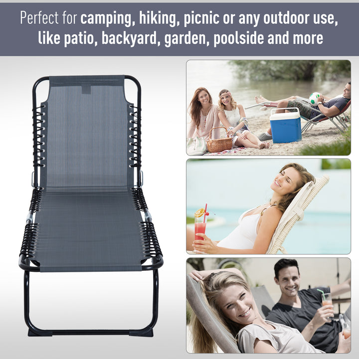 Outsunny Outdoor Folding Lounge Chair, 4-Level Adjustable Chaise Lounge with Headrest, Tanning Chair Beach Bed, Reclining Lounger Cot for Camping, Hiking, Backyard, Grey