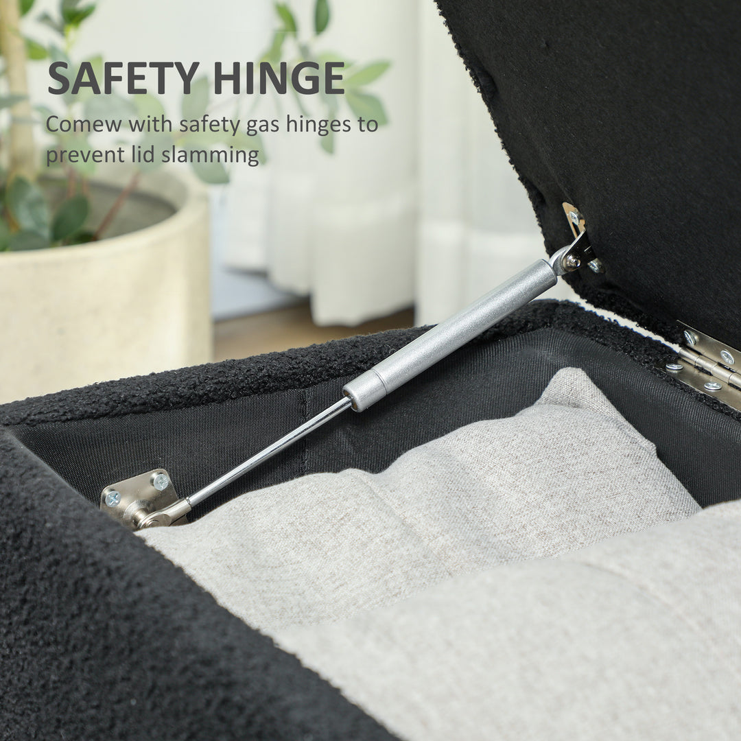 HOMCOM Modern Storage Bench, Ottoman with Storage and Teddy Velvet Upholstery for Living Room, Bedroom, Blue