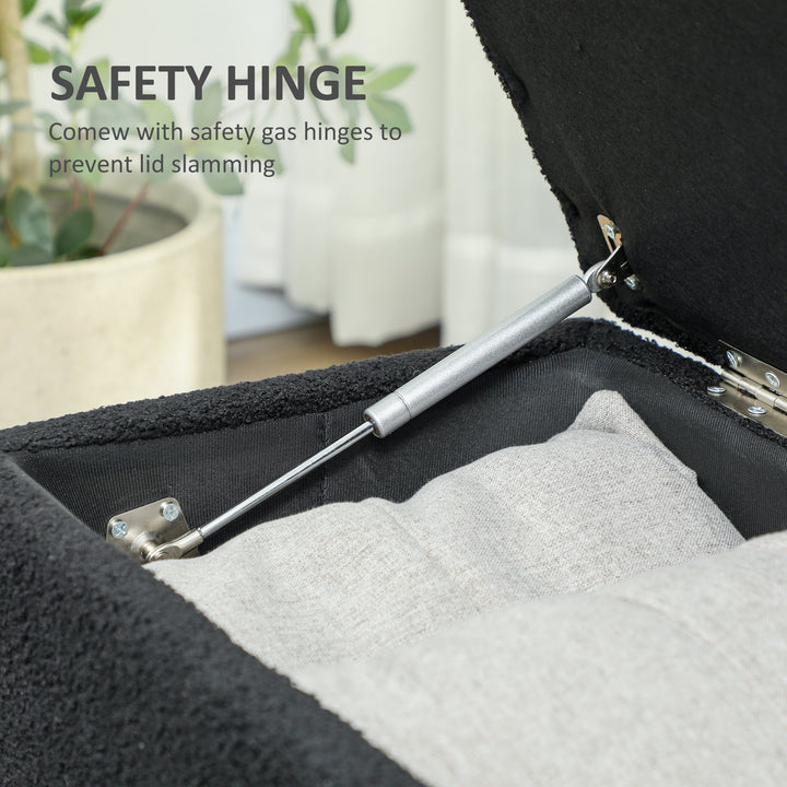 HOMCOM Modern Storage Bench, Ottoman with Storage and Teddy Velvet Upholstery for Living Room, Bedroom, Blue