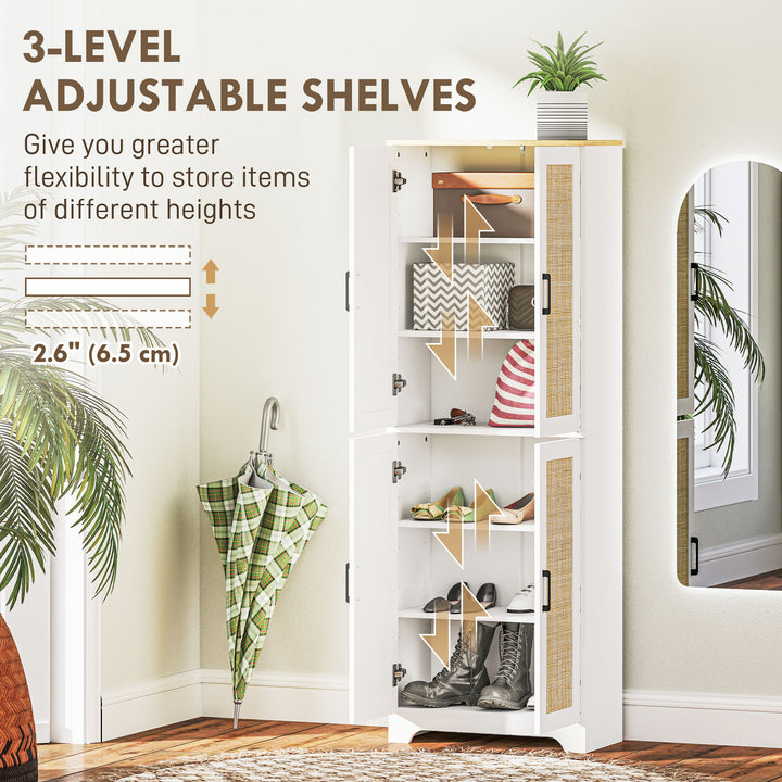 HOMCOM 67" Tall Kitchen Pantry, Freestanding Kitchen Storage Cabinet with 4 Rattan Doors and Adjustable Shelves, White