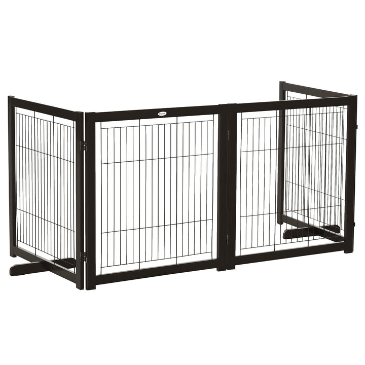 PawHut Wooden Dog Gate for Small & Medium Dogs 4 Panel w/ Support Feet Foldable Pet Fence for House Doorway Coffee