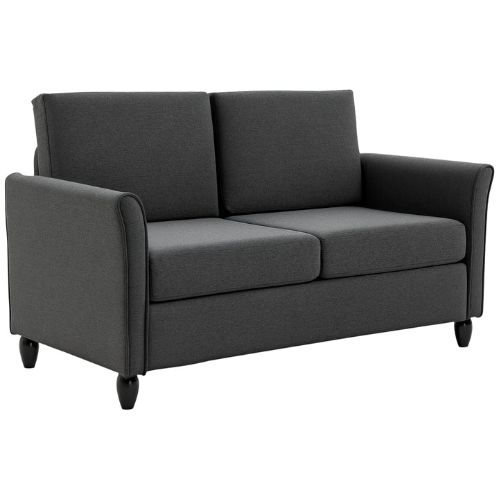 HOMCOM 2-Seat Sofa Two-Seater Couch with Armrests and Wood Legs for Living Room, Bedroom, Dark Grey